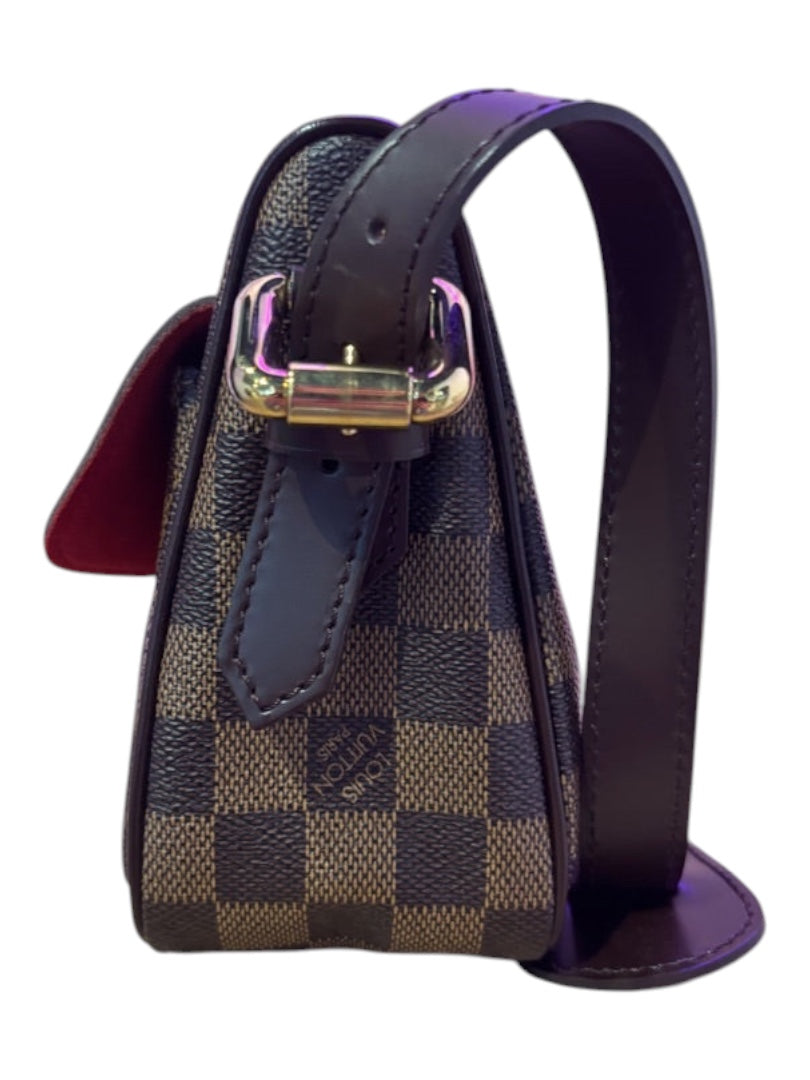 Posh Purse Co. Louis Vuitton Sistina Damier Ebene canvas handbag with chocolate brown leather trim and gold hardware.