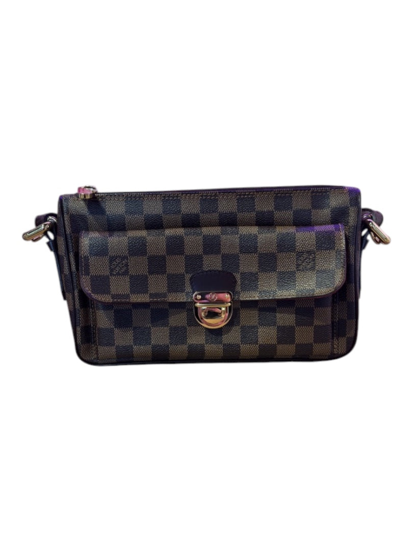 Posh Purse Co. Louis Vuitton Sistina Damier Ebene canvas shoulder bag with gold hardware and chocolate brown leather trim.