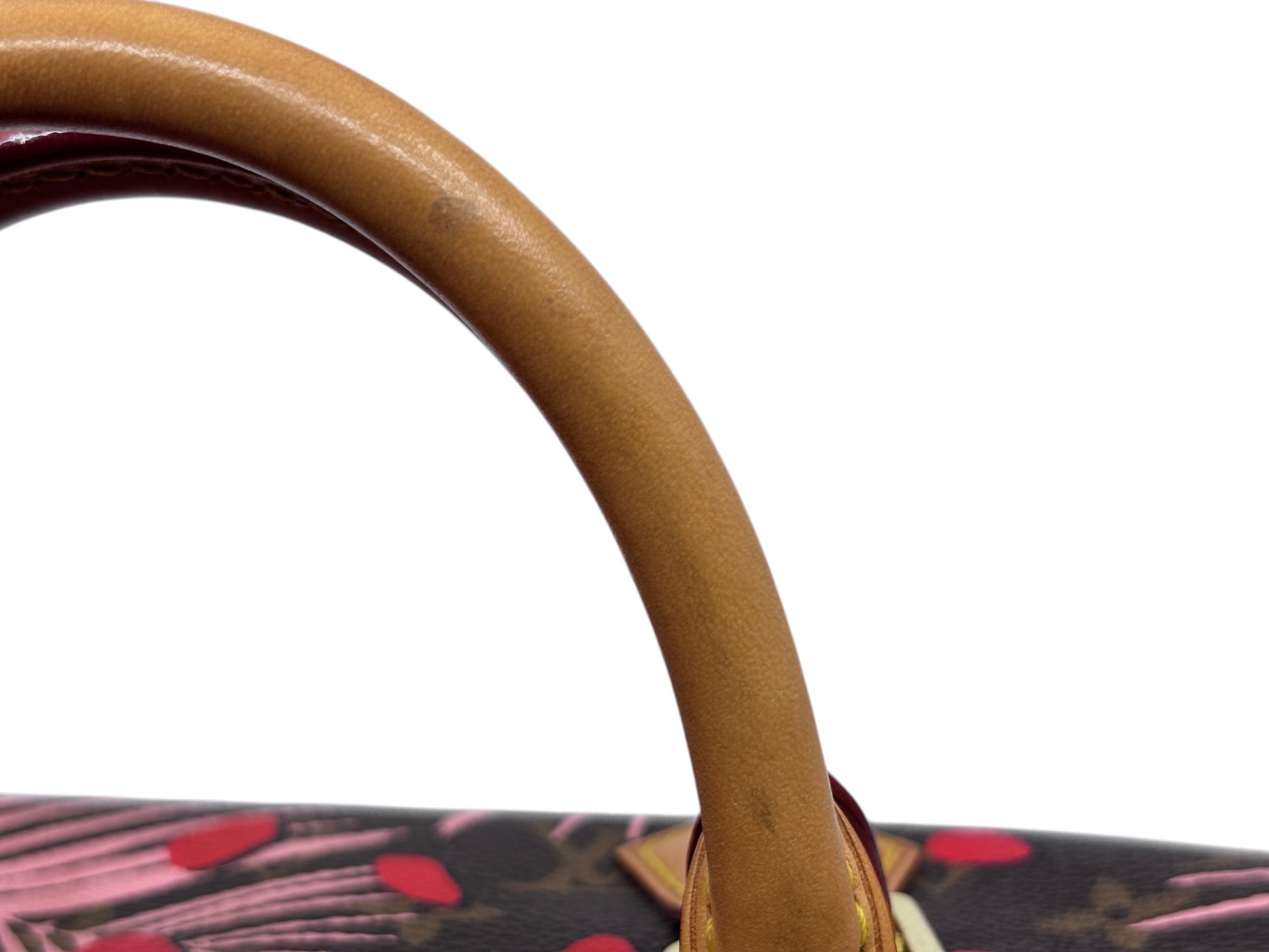 Posh Purse Co Louis Vuitton Speedy 30 Jungle Dots bag featuring a natural Vachetta leather handle and monogram canvas