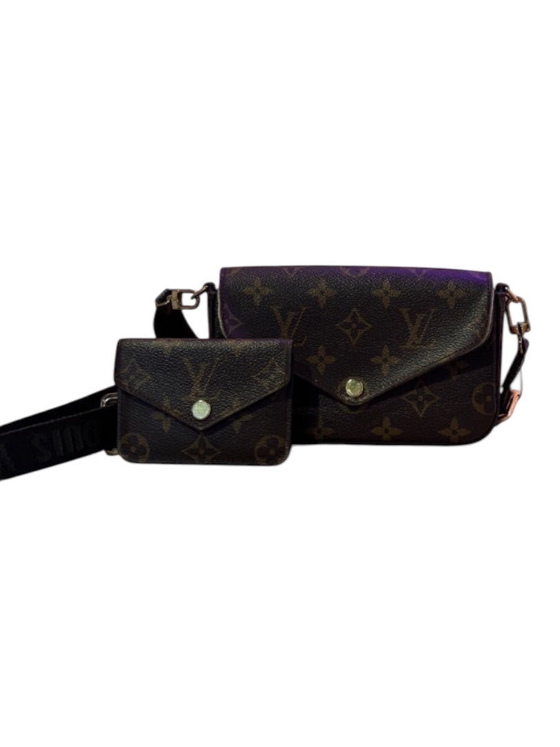 Posh Purse Co. Louis Vuitton Strap and Go with detachable coin pouch, brown monogram canvas.