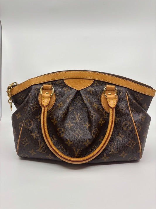 Posh Purse Co Louis Vuitton Monogram Tivoli handbag with pleated detail, vachetta leather trim, and gold-tone hardware.