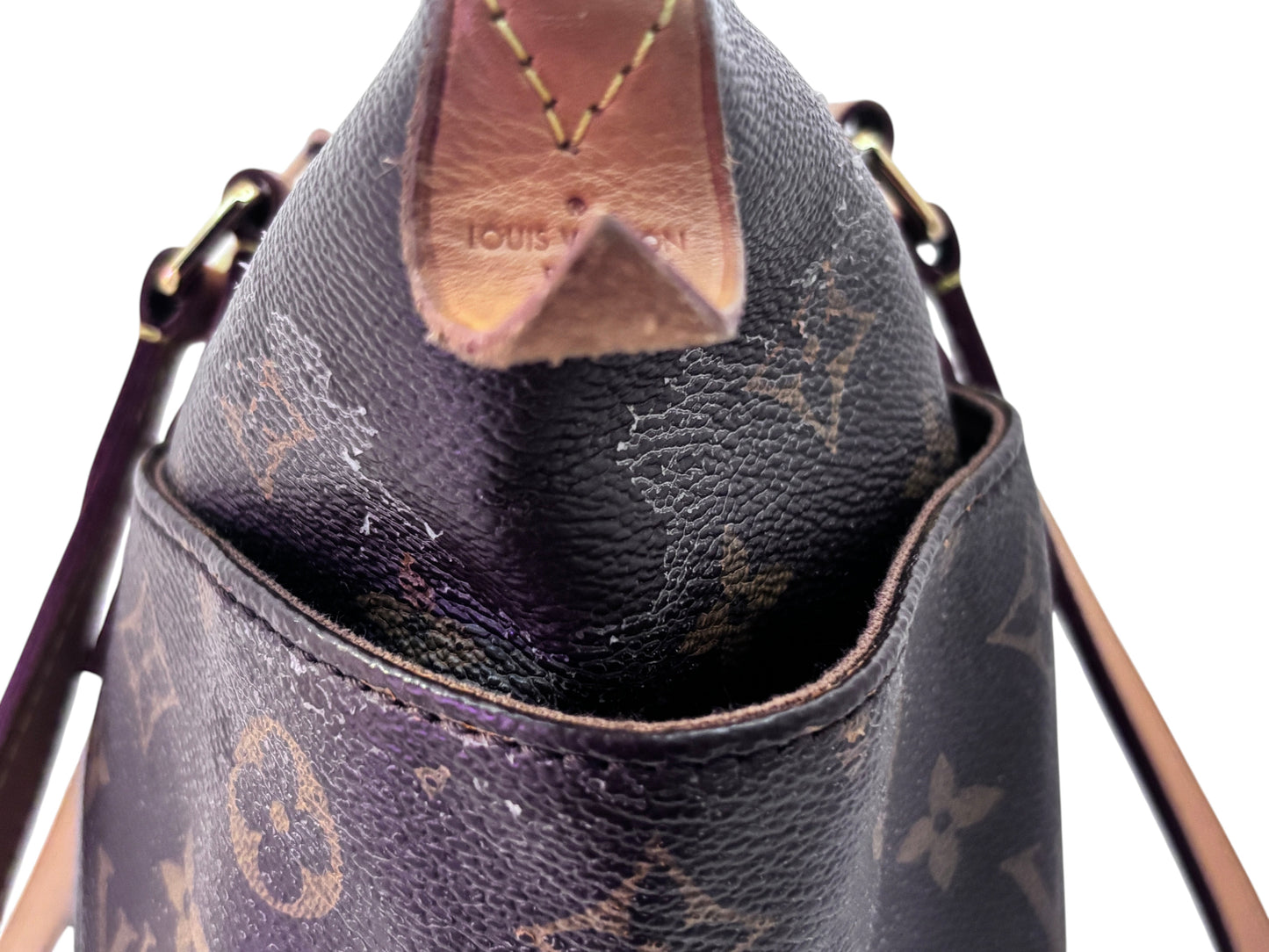 Posh Purse Co preowned Louis Vuitton Totally PM tote bag showing Monogram canvas detail and Vachetta leather trim