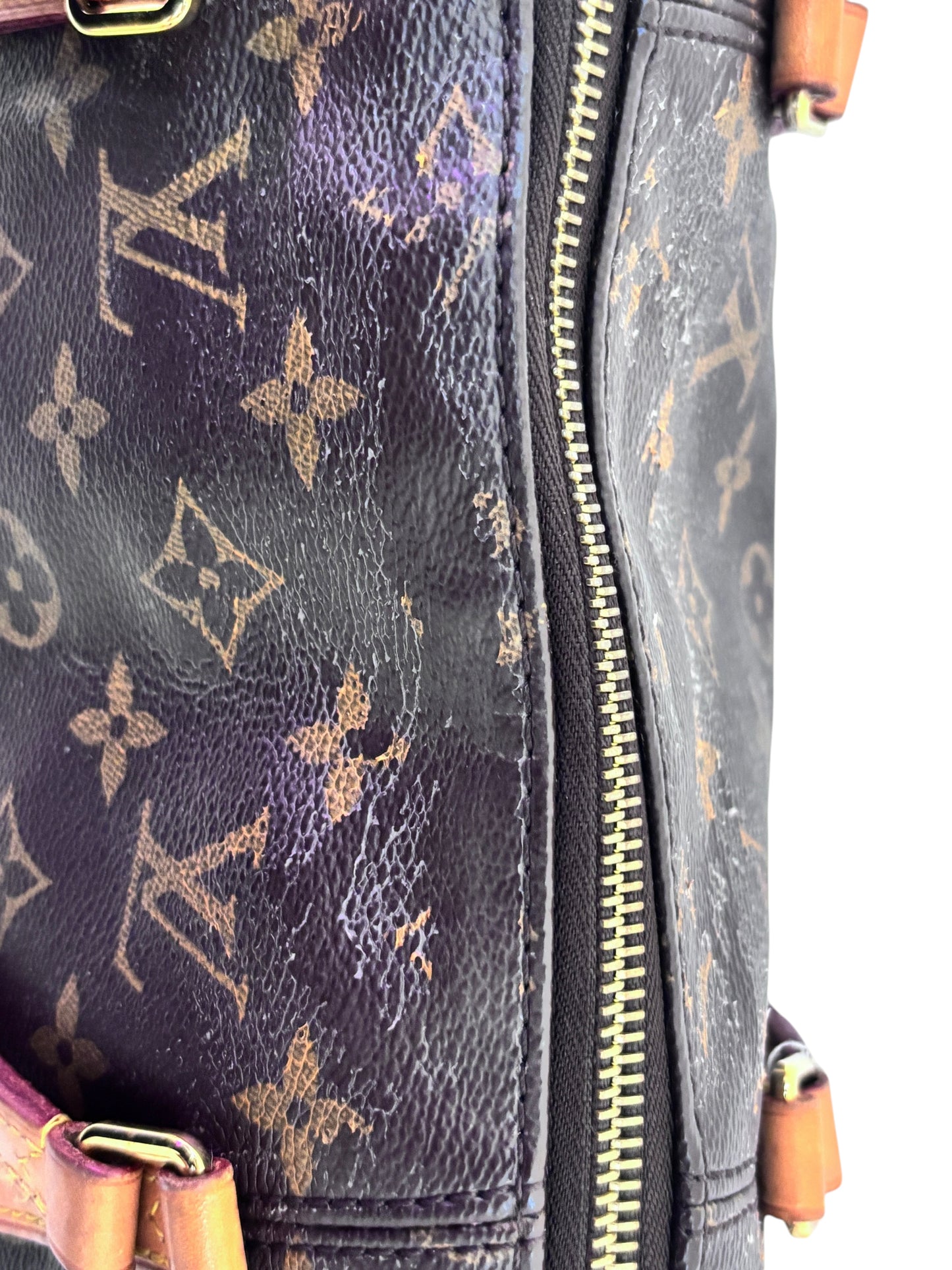 Posh Purse Co preowned Louis Vuitton Totally PM tote showing Monogram canvas wear near the gold-tone zipper detail