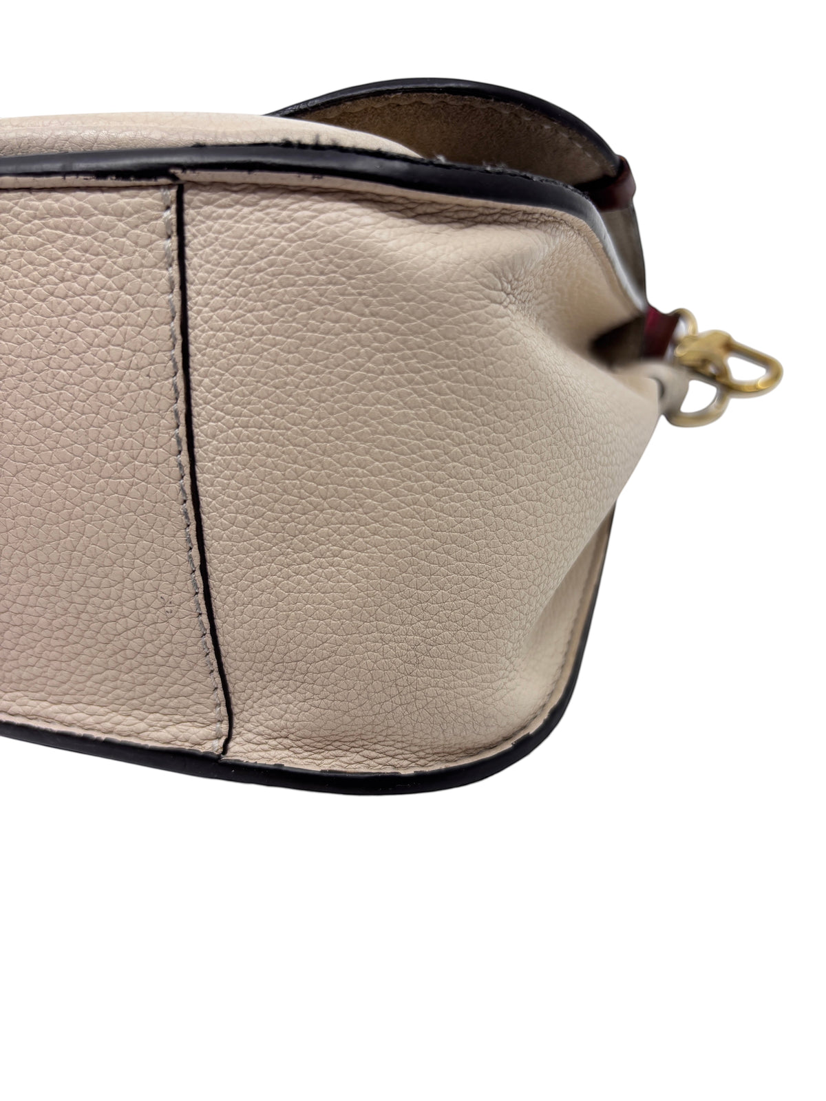 Posh Purse Co. Louis Vuitton Vaugirard bag corner detail showing beige grained leather and dark trim.