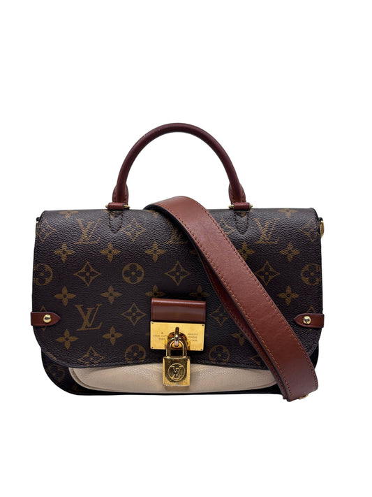 Posh Purse Co. Louis Vuitton Vaugirard bag in brown monogram canvas with burgundy leather trim and gold-tone hardware.