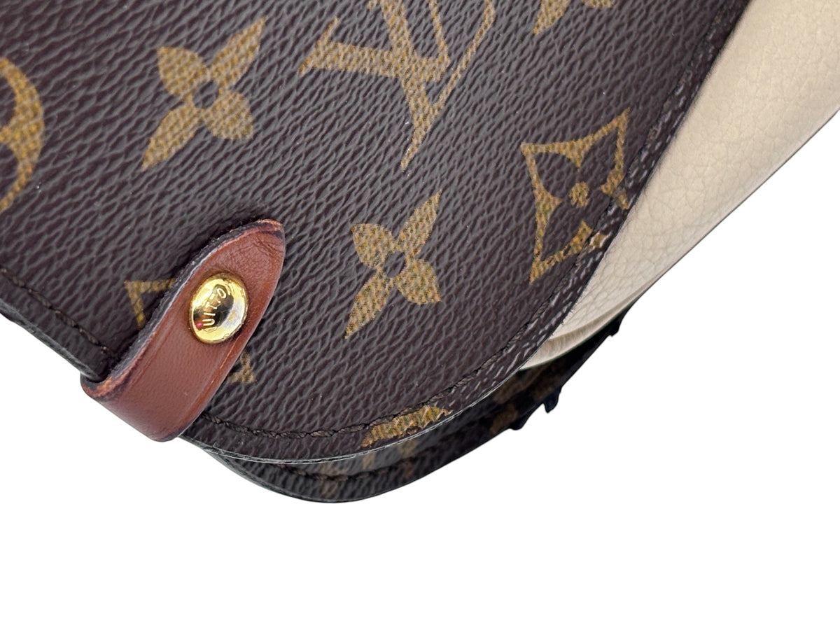Close-up of Posh Purse Co. Louis Vuitton Vaugirard bag showing monogram canvas, leather trim, and gold hardware detail.