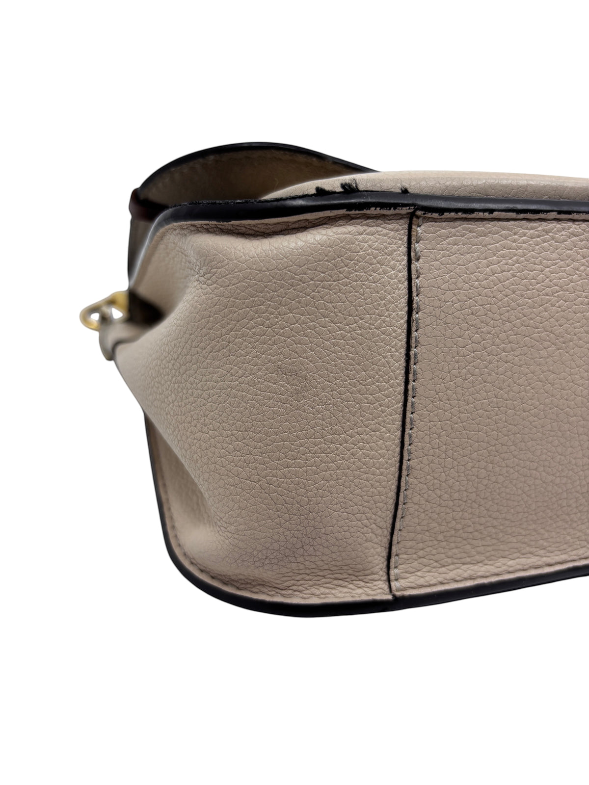Posh Purse Co. Louis Vuitton Vaugirard bag side view showing beige grained leather texture and black trim detail.