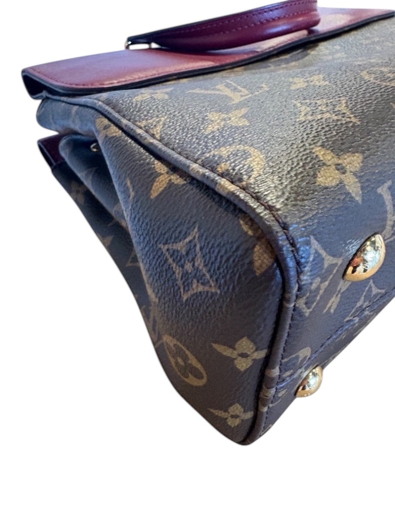 Posh Purse Co Louis Vuitton Venus Monogram Canvas tote bag with burgundy leather trim and gold-tone hardware.