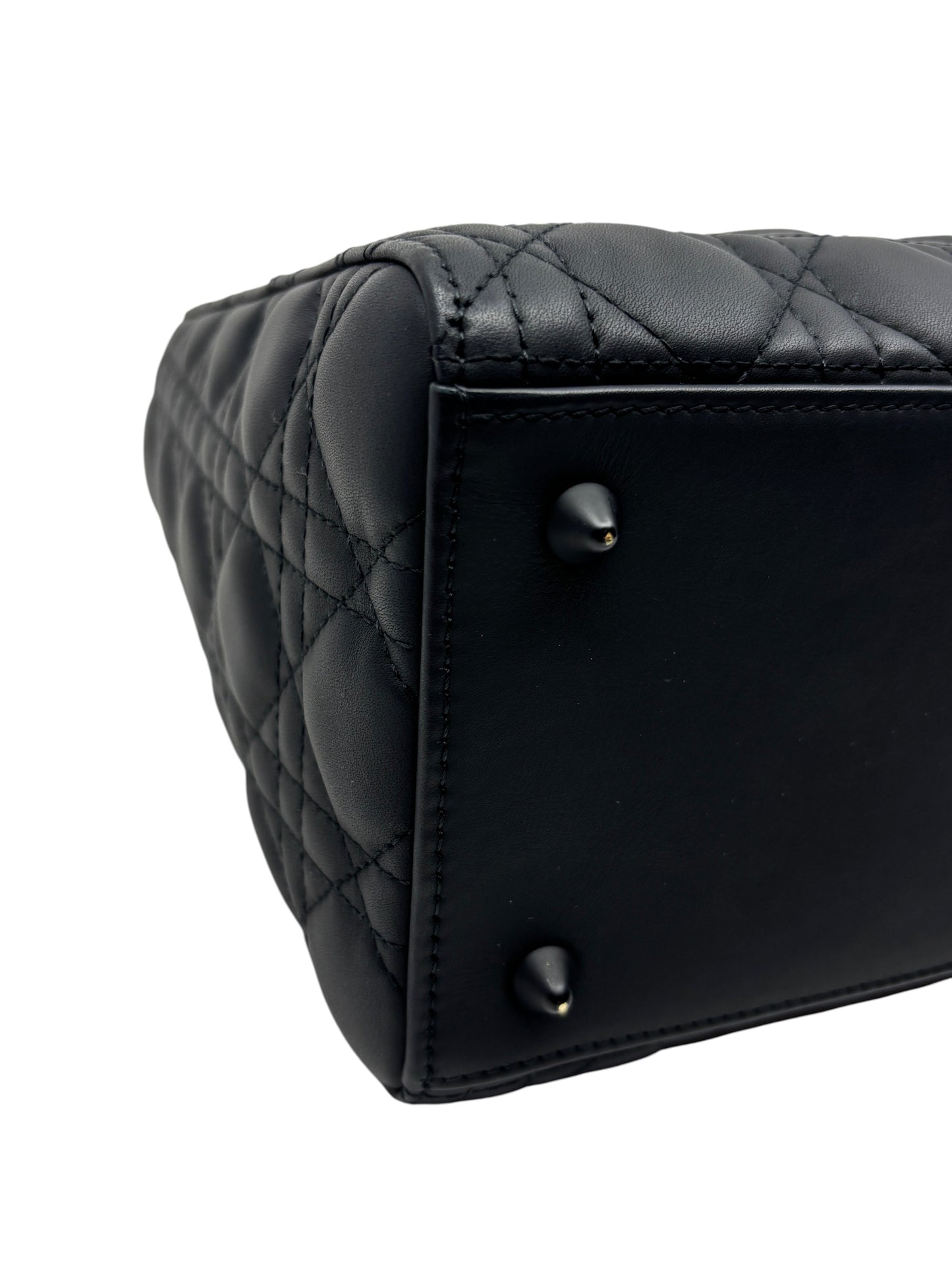 Posh Purse Co. matte black Lady Dior medium bag base with protective feet and signature cannage quilted leather