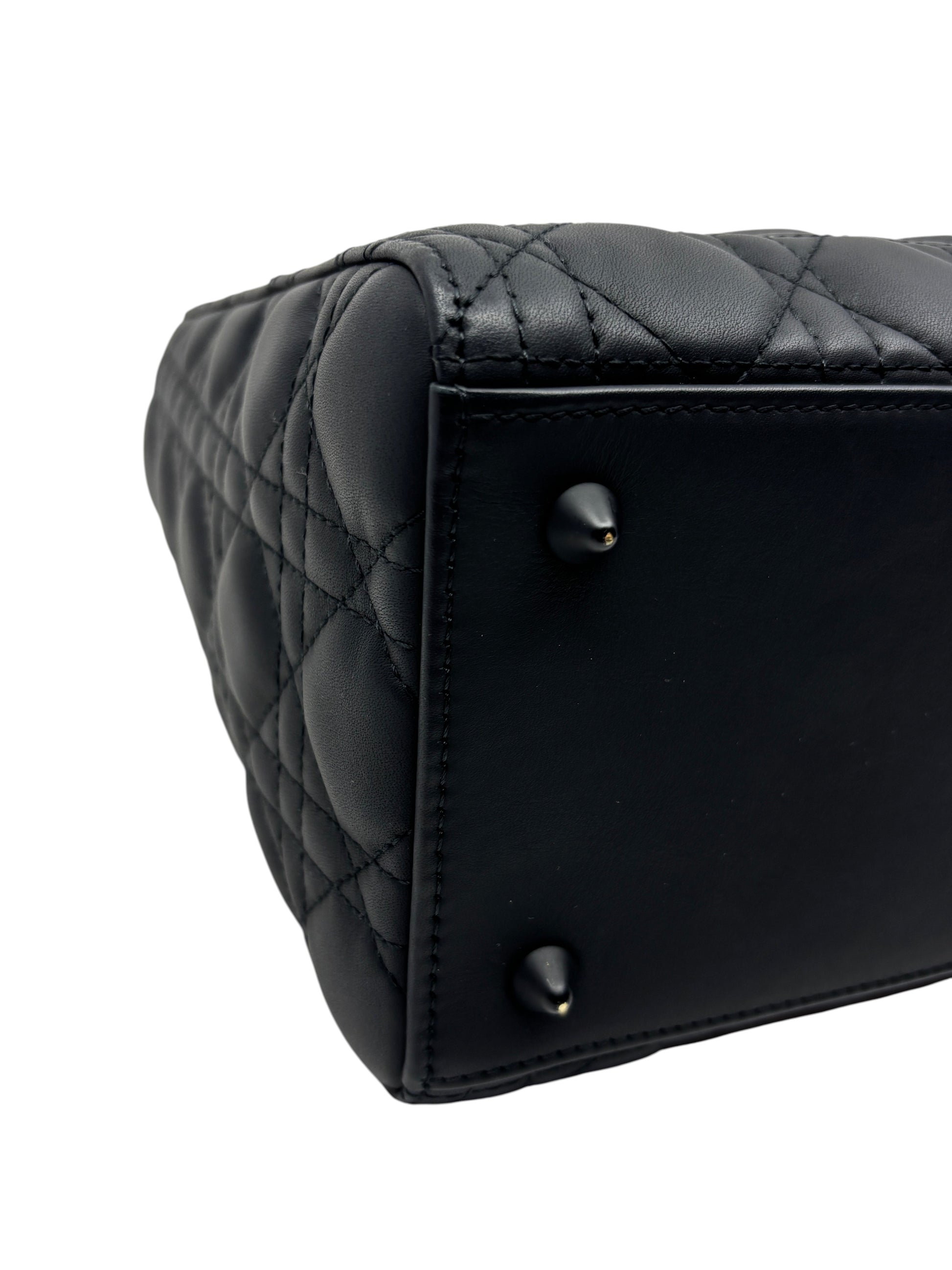 Posh Purse Co. matte black Lady Dior medium bag base with protective feet and signature cannage quilted leather