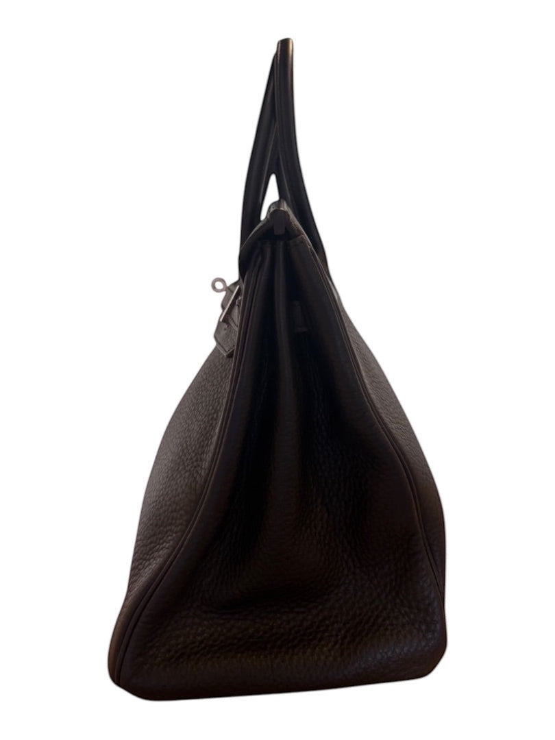 Posh Purse Co Noir Hermes Birkin 35 Togo leather handbag with palladium hardware and double rolled handles.