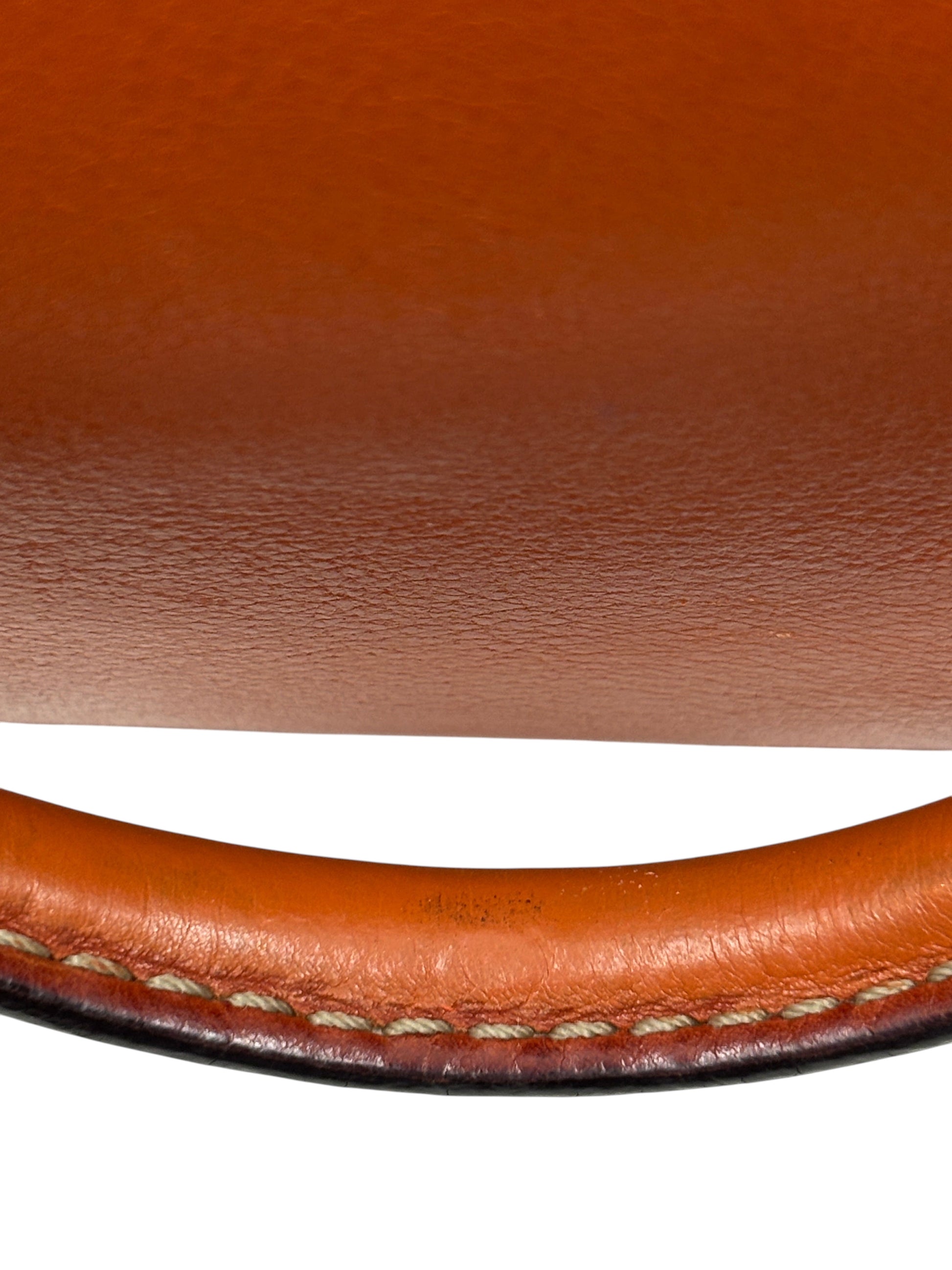 Posh Purse Co. preloved orange Gucci GG Running tote bag leather handle detail with contrast stitching