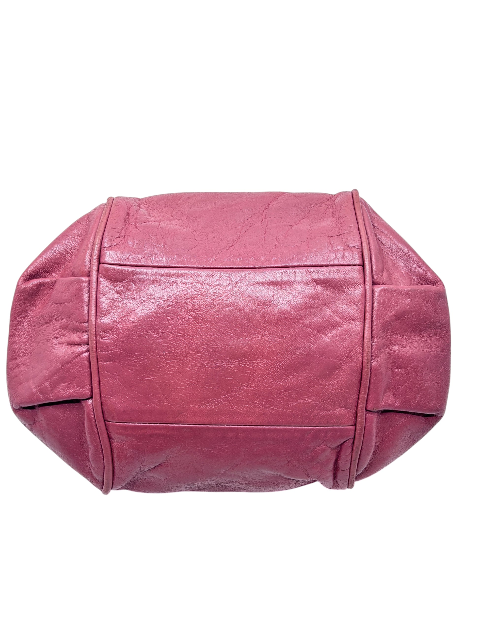 Posh Purse Co. preloved pink leather Chloé Ethel handbag showing the textured base and structured design.