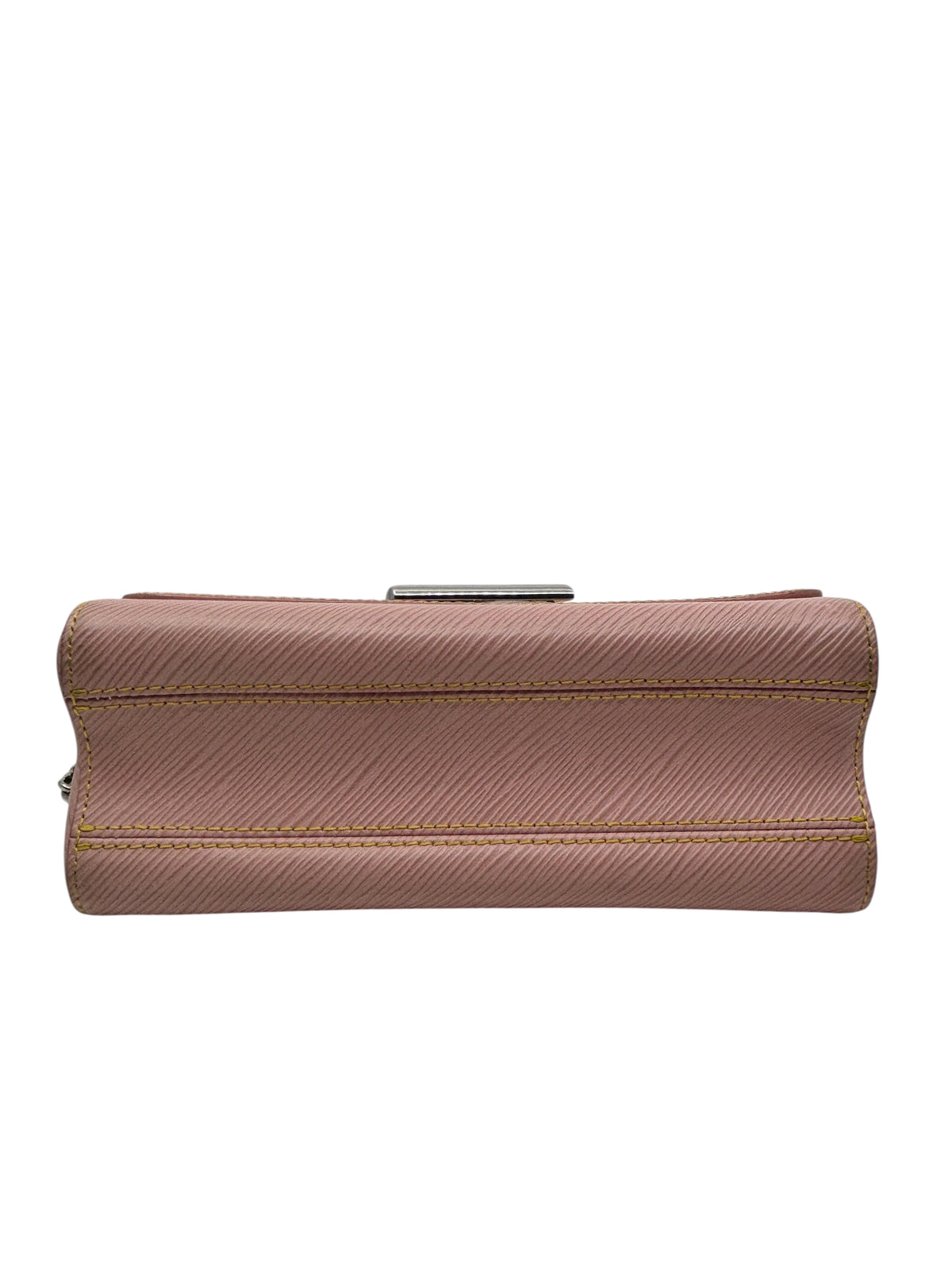 Posh Purse Co Louis Vuitton Epi leather Twist MM bag in pink with textured finish and contrast stitching, base view
