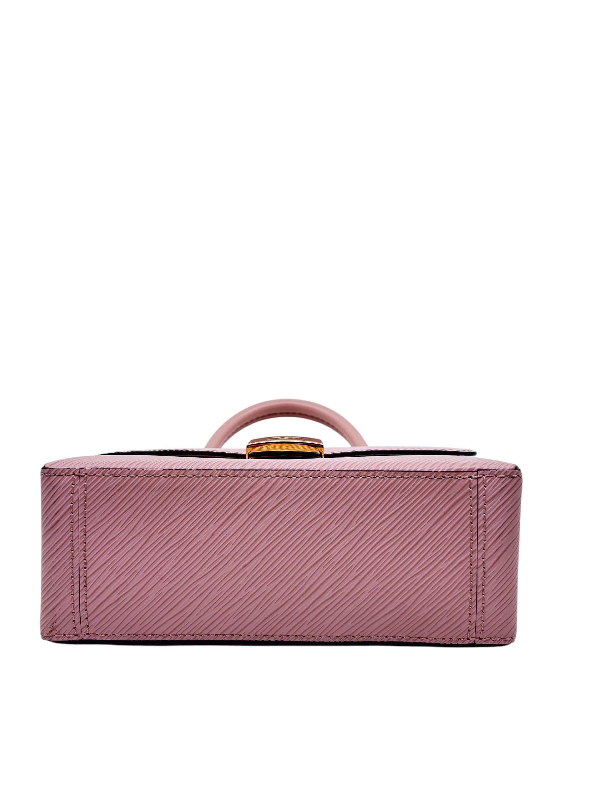 Posh Purse Co. pink Louis Vuitton Locky handbag featuring textured Epi leather and a structured base view.
