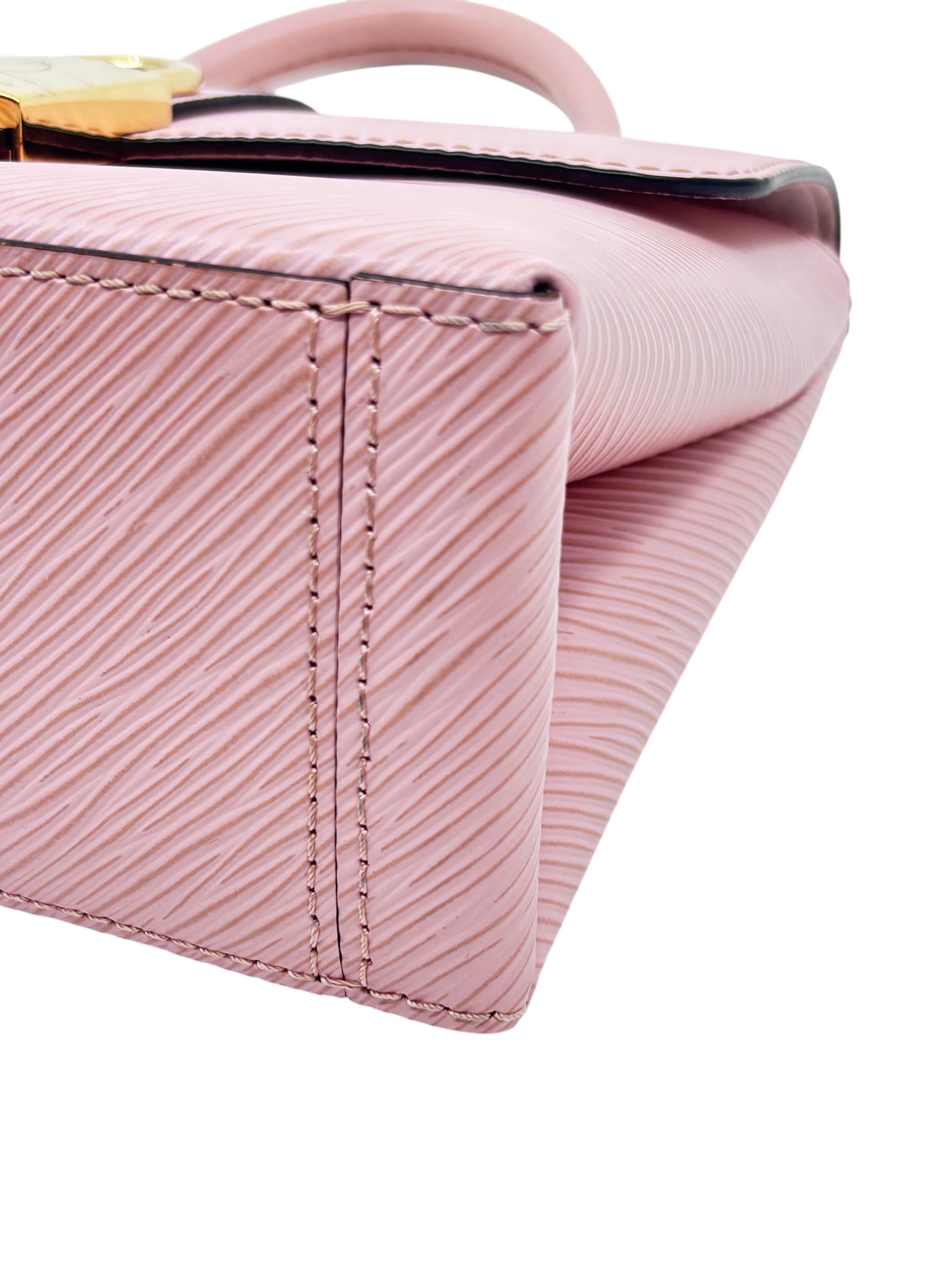 Posh Purse Co. pink Louis Vuitton Locky handbag featuring textured Epi leather and gold-tone hardware detail.