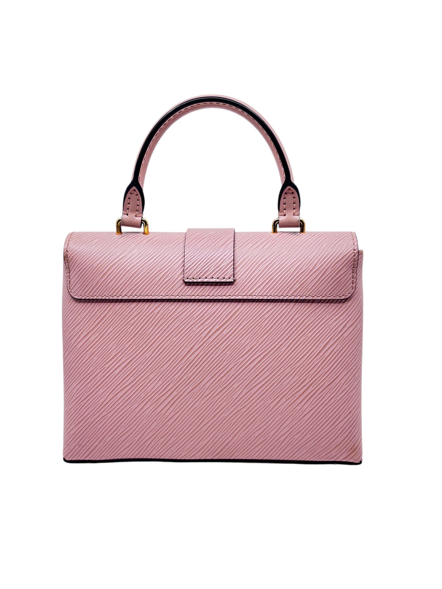 Posh Purse Co. preloved pink Louis Vuitton Locky handbag with structured silhouette and textured leather finish