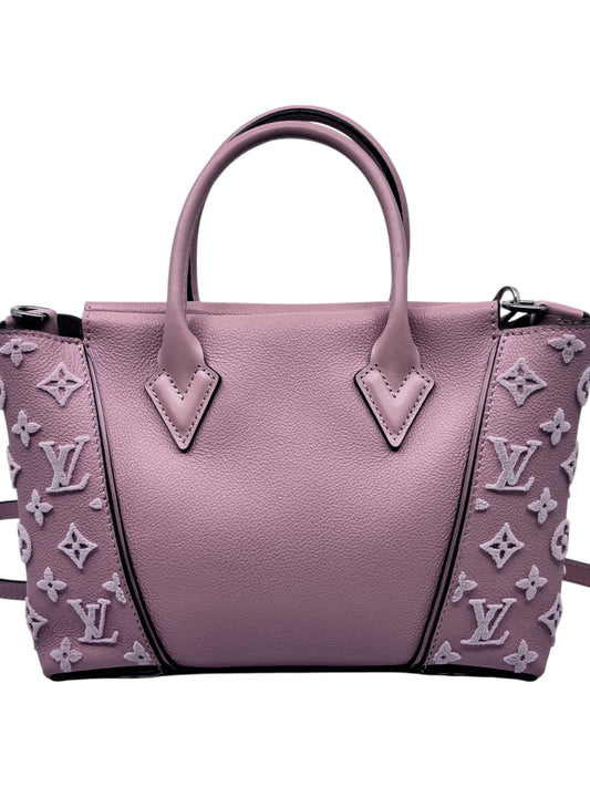 Posh Purse Co. pink Louis Vuitton Monogram Veau Cachemire Tote W BB handbag with structured leather and canvas sides.