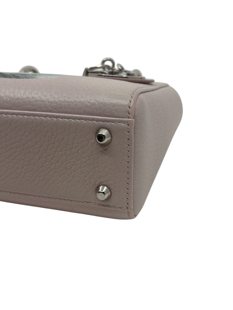 Posh Purse Co. preloved pink leather Mini Lady Dior bag featuring silver protective feet and signature charms.