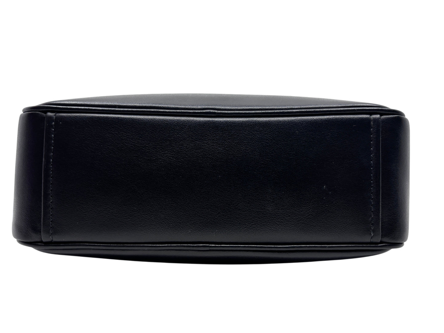Posh Purse Co black leather Prada Mirage camera bag base view showing smooth leather construction