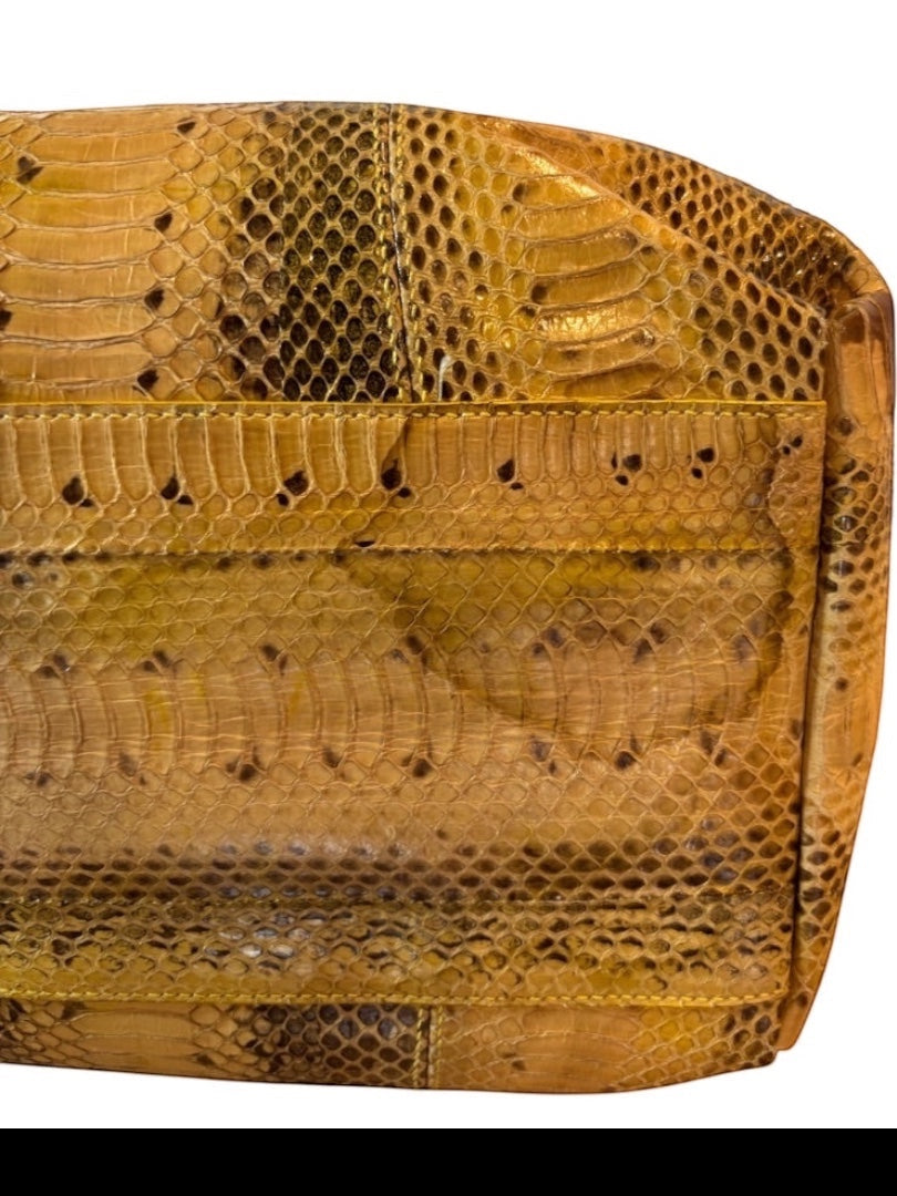 Posh Purse Co. tan and brown python leather Marisa shoulder bag with gold-tone hardware.