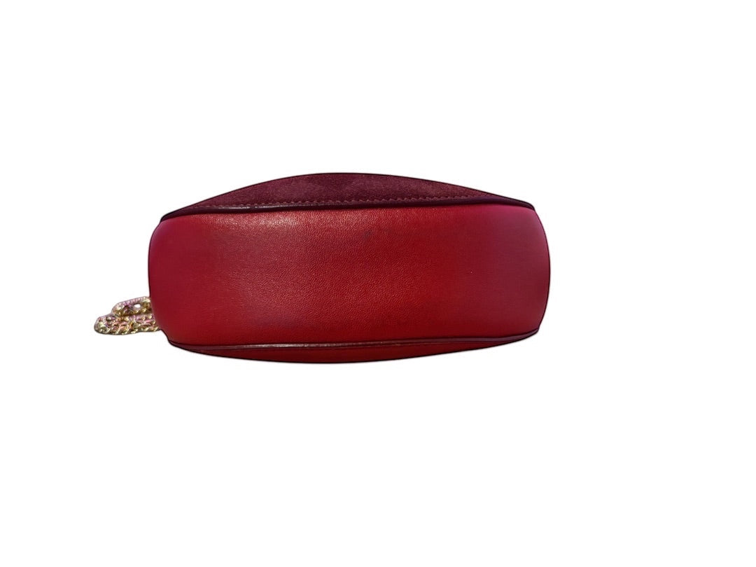 Posh Purse Co small red leather and suede Chloe Drew bag with gold chain detail