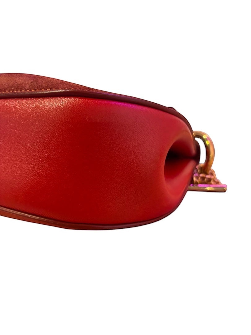 Posh Purse Co small red leather and suede Chloe Drew bag with gold hardware