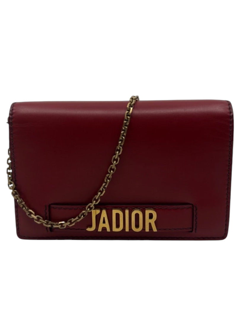 Posh Purse Co. preloved red Dior J'adior leather crossbody bag with gold-tone hardware and chain strap.