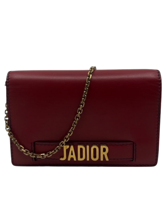 Posh Purse Co. preloved red Dior J'adior leather crossbody bag with gold-tone hardware and chain strap.