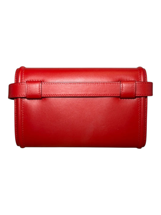 Posh Purse Co. red leather Dolce & Gabbana Devotion belt bag with gold-tone hardware and iconic heart emblem.