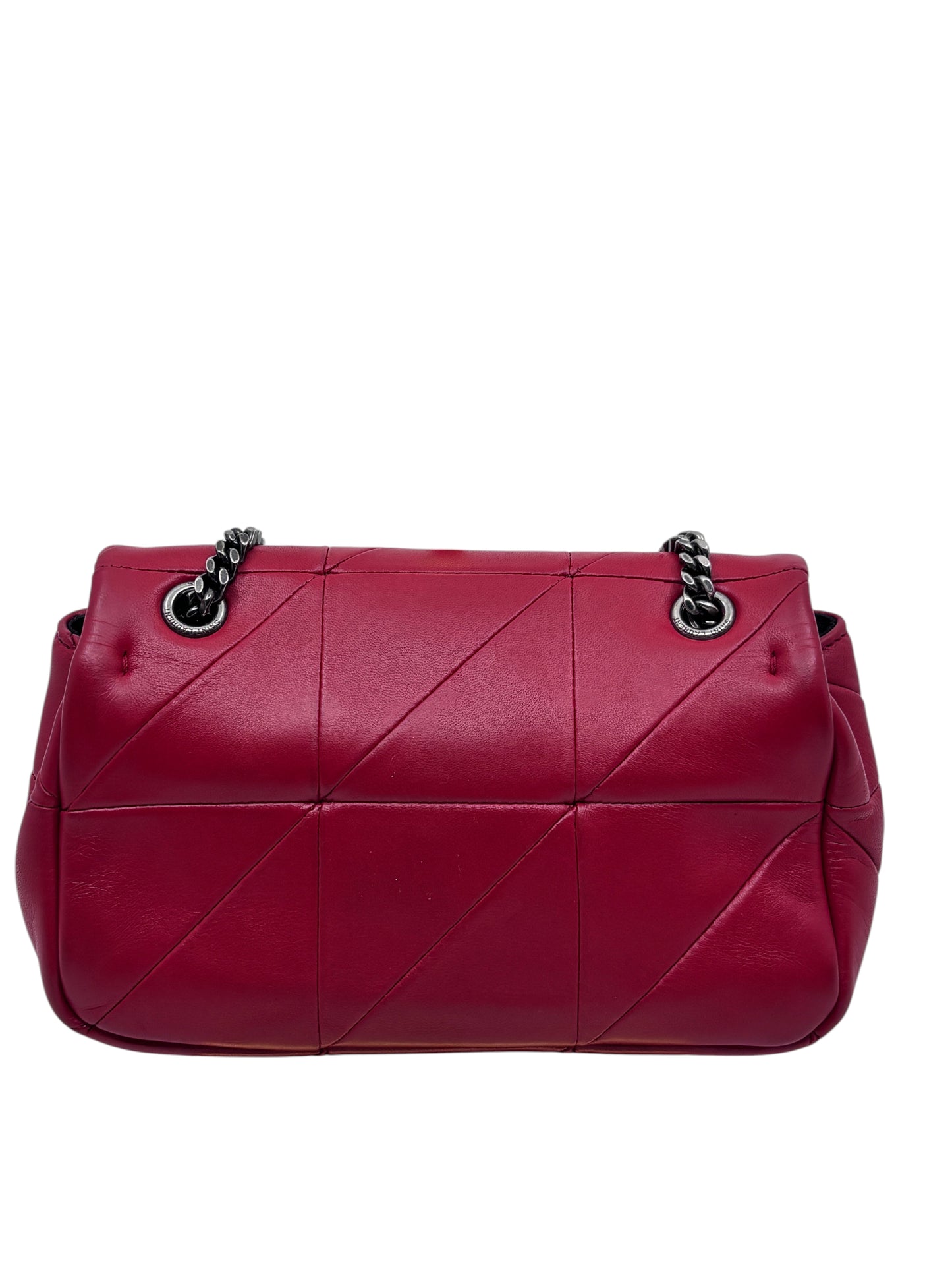 Posh Purse Co red Saint Laurent Jamie crossbody bag with quilted leather and dark metal chain strap