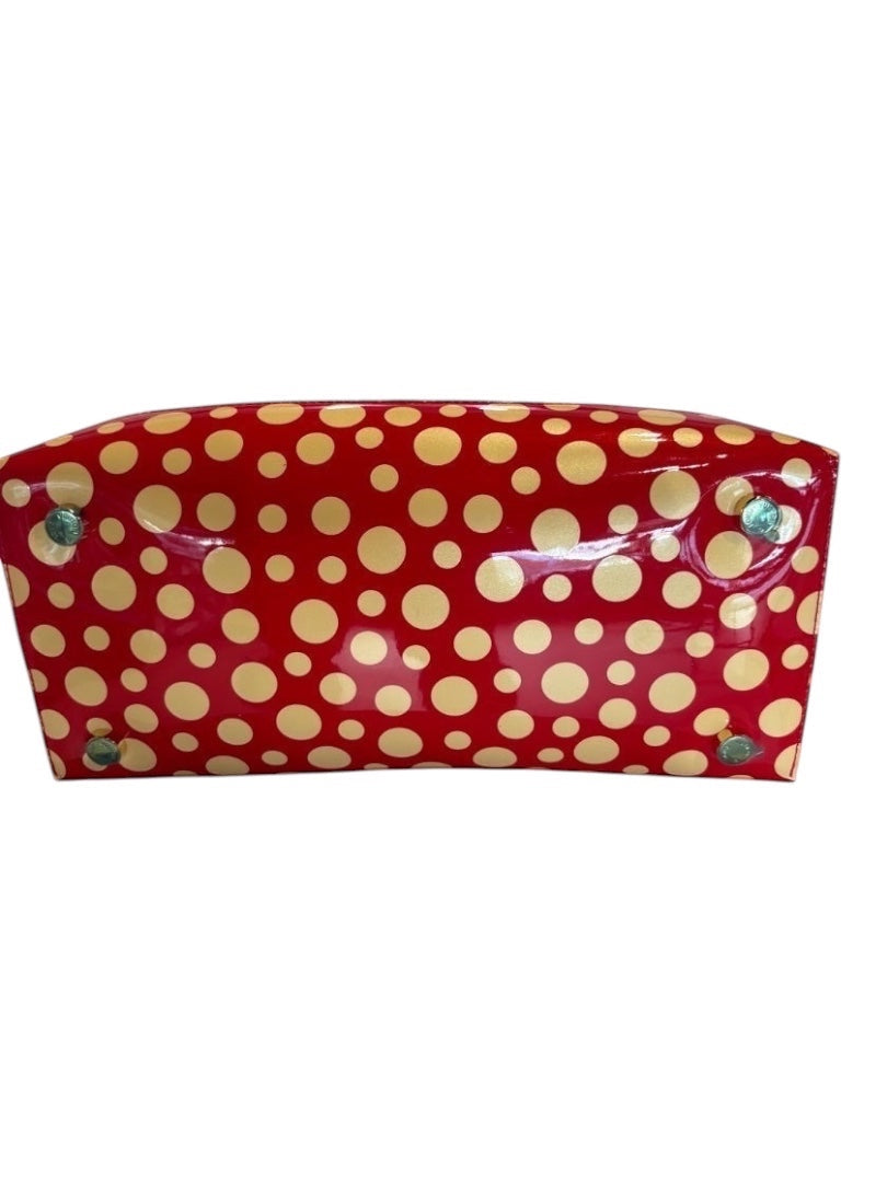 Posh Purse Co red coated canvas tote with yellow polka dots, Louis Vuitton x Yayoi Kusama Lock It collaboration