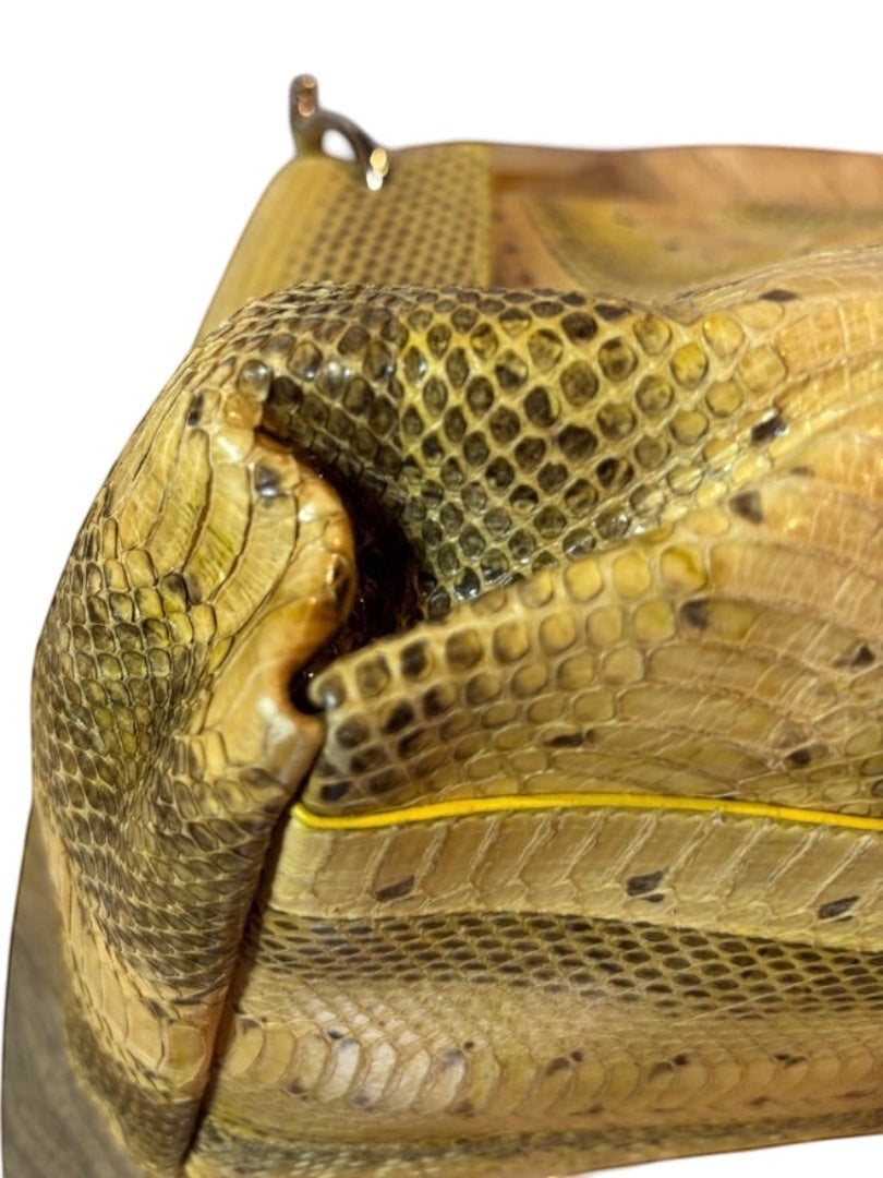 Posh Purse Co. Salvatore Ferragamo Marisa shoulder bag in natural python leather with gold-tone hardware.