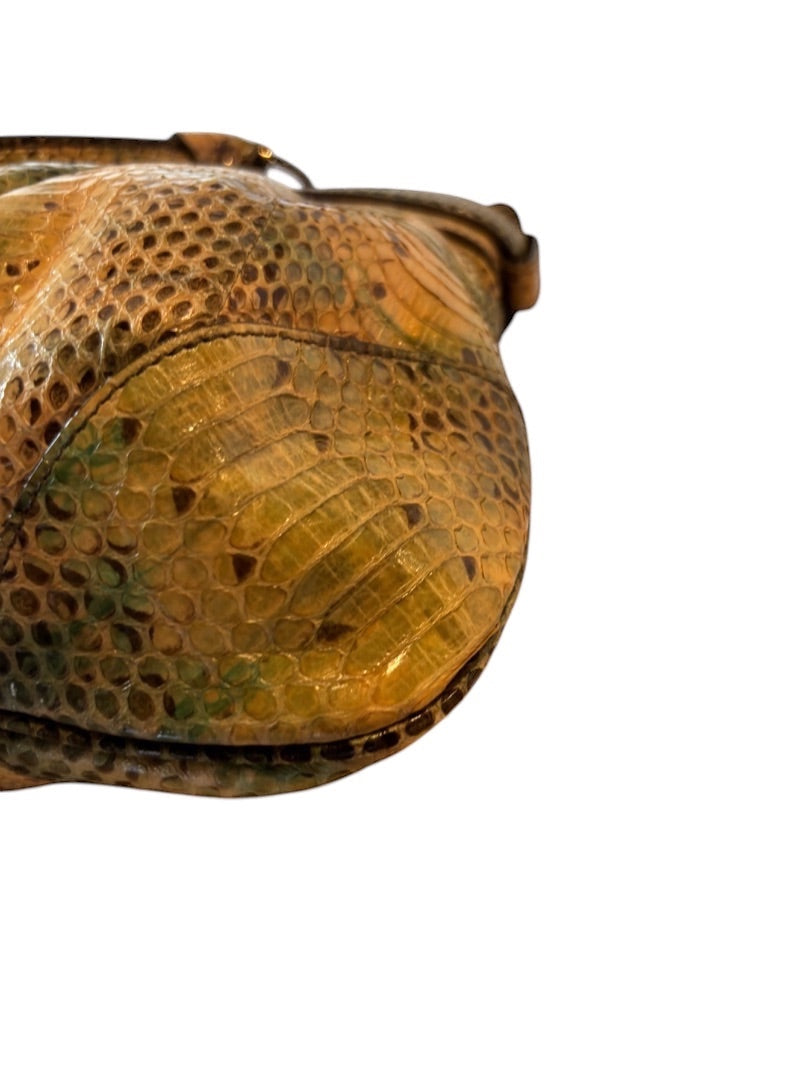 Posh Purse Co. Salvatore Ferragamo Marisa shoulder bag in natural python leather with gold-tone hardware.