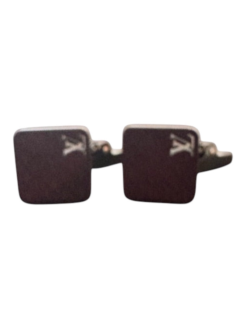 Posh Purse Co dark square cufflinks with embossed logo detail. Perfect for formal wear.
