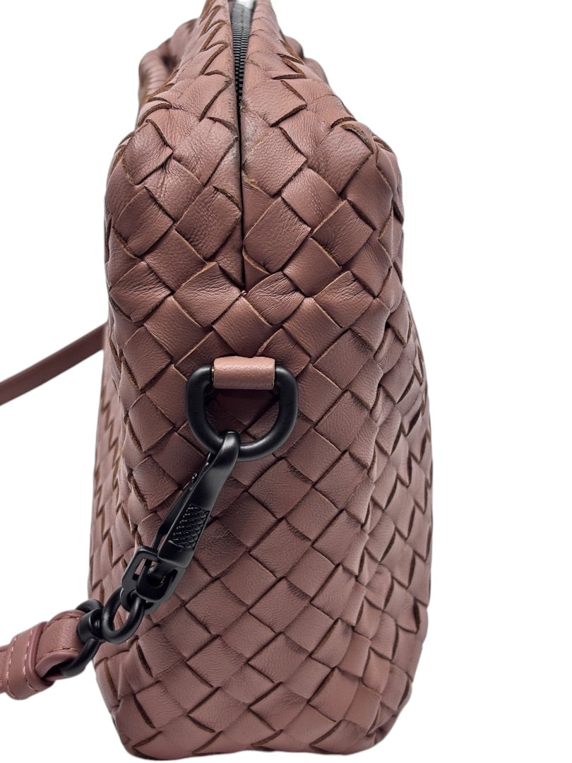 Posh Purse Co tan Bottega Veneta Intrecciato shoulder bag featuring signature handwoven leather and black hardware