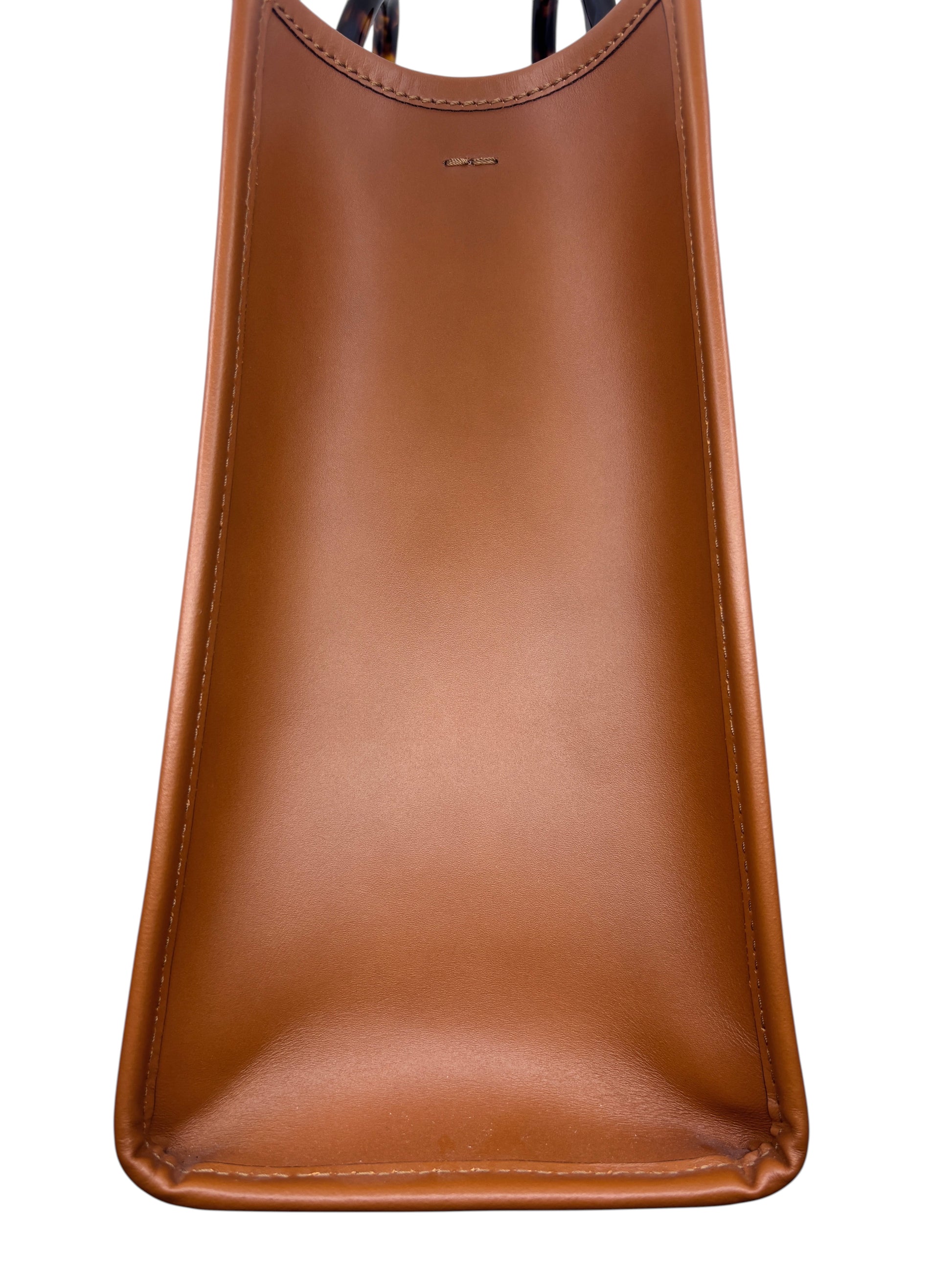 Posh Purse Co tan Fendi Sunshine tote bag showing the smooth leather side profile and structured silhouette