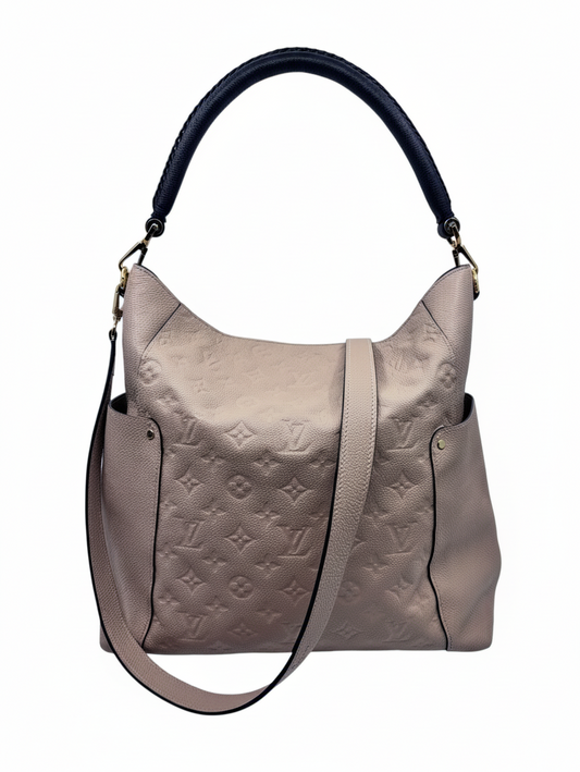 Posh Purse Co tan Louis Vuitton Empreinte Bagatelle hobo bag with embossed monogram leather and gold-tone hardware