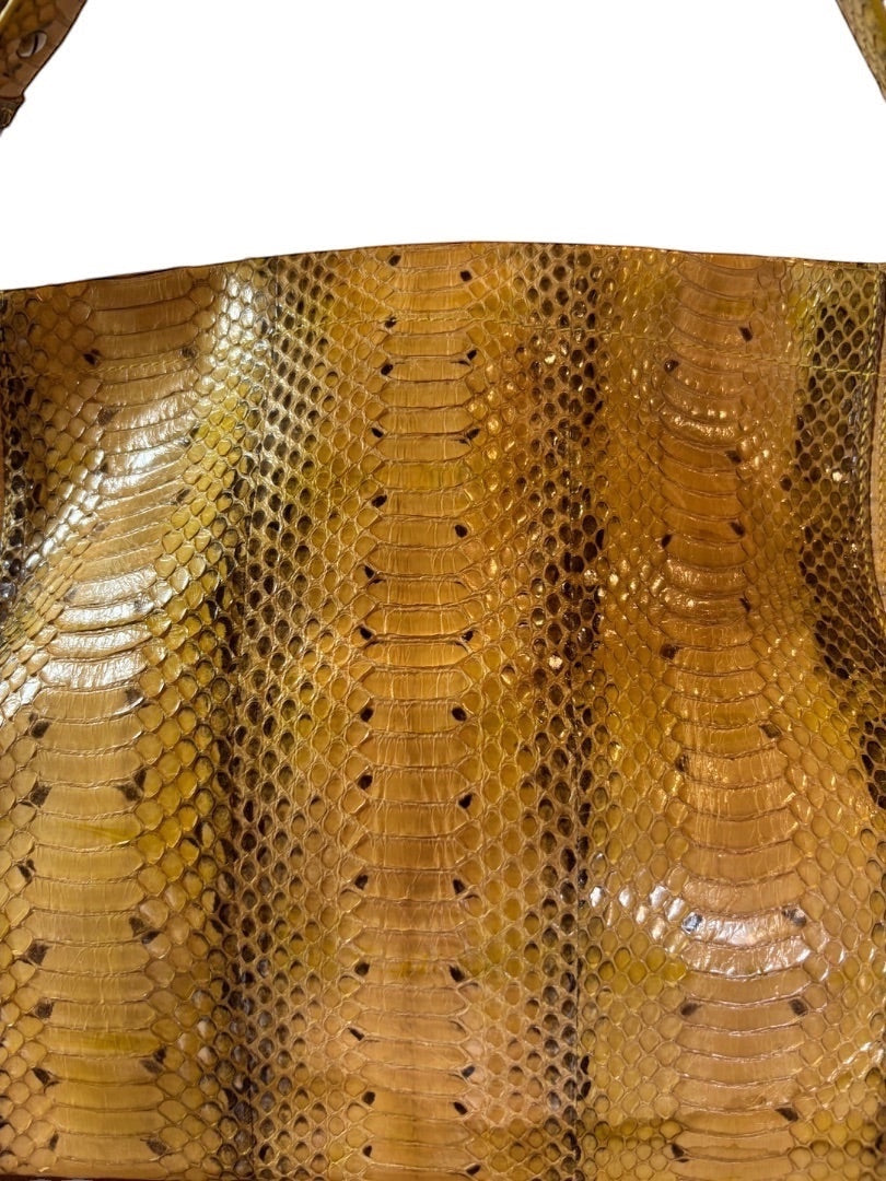 Posh Purse Co. tan python leather shoulder bag with gold-tone hardware and Gancini accent.
