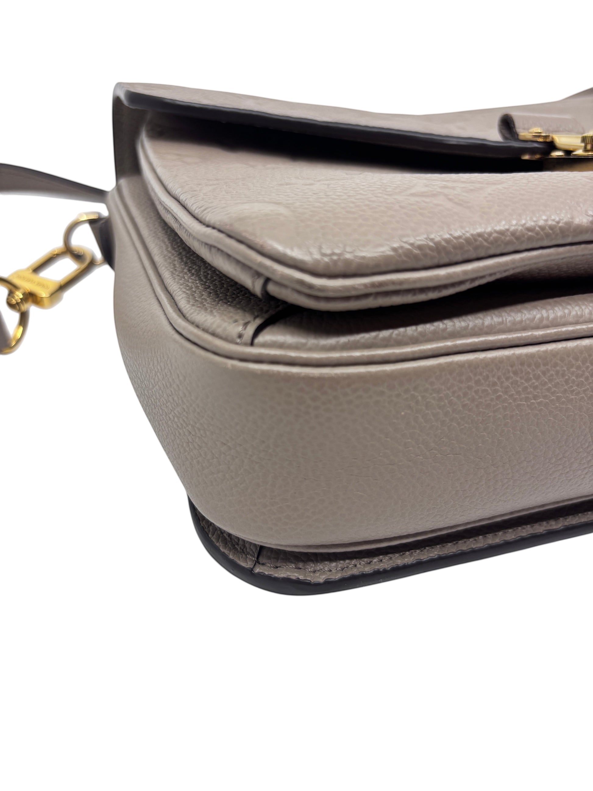 Posh Purse Co Louis Vuitton Pochette Metis in Turtledove beige embossed Monogram Empreinte leather with gold hardware