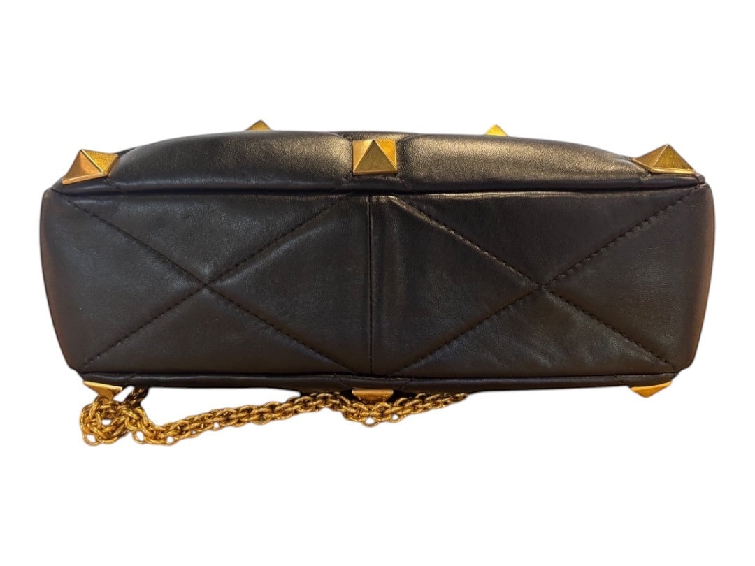 Posh Purse Co black quilted nappa leather Valentino Roman Stud handbag with gold hardware.