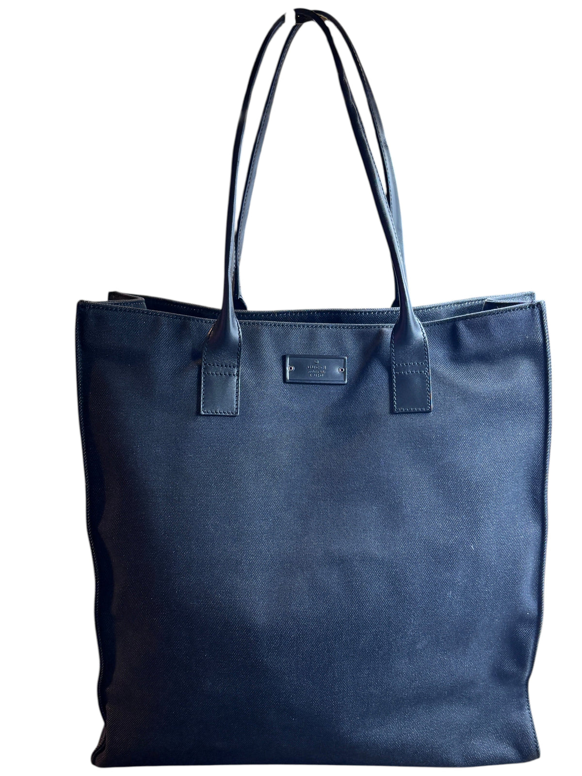 Posh Purse Co. authentic vintage black Gucci shopper tote bag with dual shoulder straps and minimalist design.
