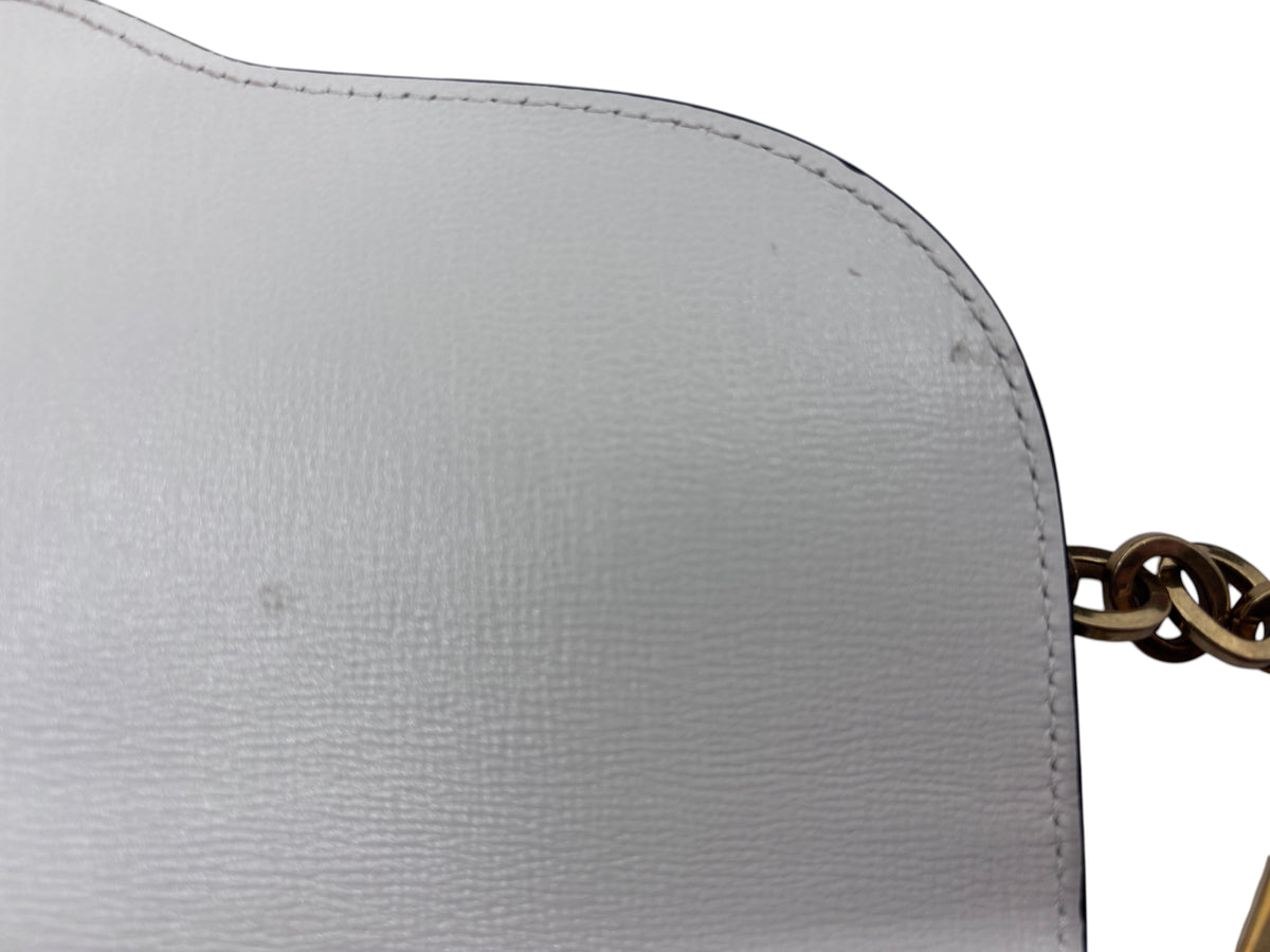 Posh Purse Co. white leather flap bag with gold chain hardware detail