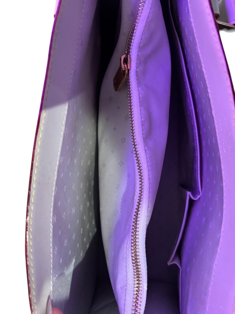 Posh Purse Co white Louis Vuitton Suhali Le Fabuleux bag interior with gold zipper and pockets