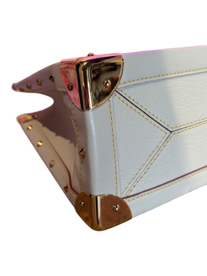 Posh Purse Co white Louis Vuitton Suhali Le Fabuleux bag, crafted from goatskin leather with gold-tone hardware and studs.