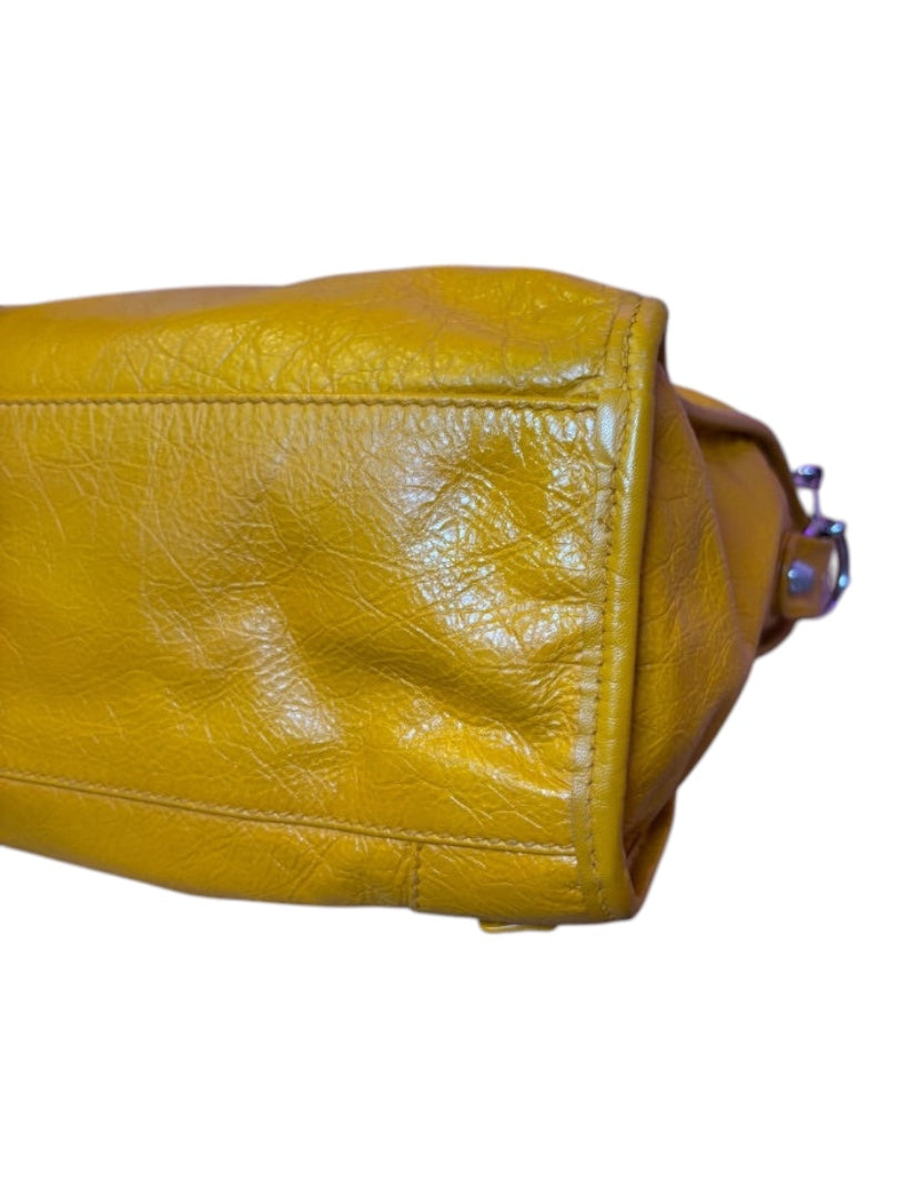 Posh Purse Co. yellow Balenciaga Agneau City Bag made of soft lambskin leather with signature hardware.