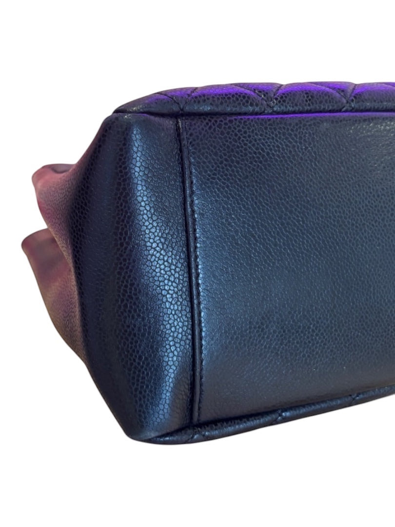 Posh Purse Co black Chanel Grand Shopping Tote in pebbled caviar leather with silver-tone hardware and diamond quilting.