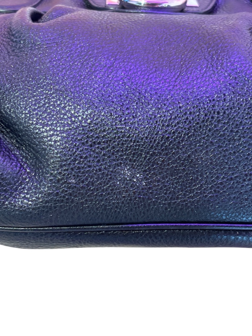 Posh Purse Co. black pebbled leather Ferragamo shoulder bag with silver hardware.