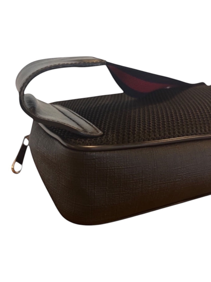 Posh Purse Co black GG Supreme coated canvas belt bag with red and green web stripe detail and leather trim.