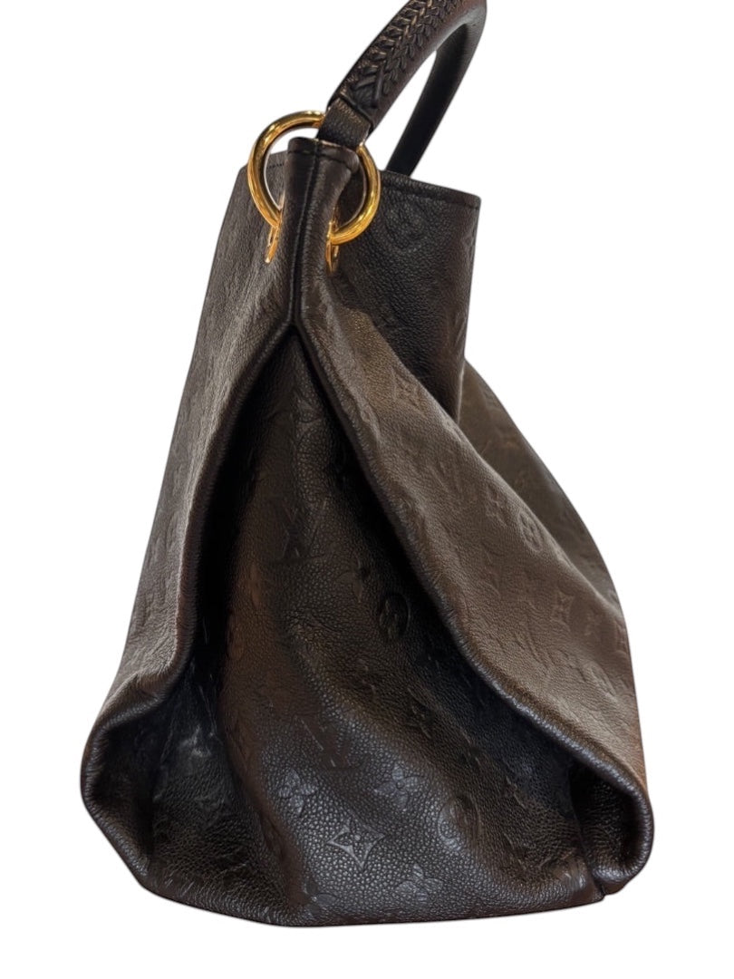 Posh Purse Co black Louis Vuitton Artsy MM hobo bag in embossed leather with braided handle and gold hardware.